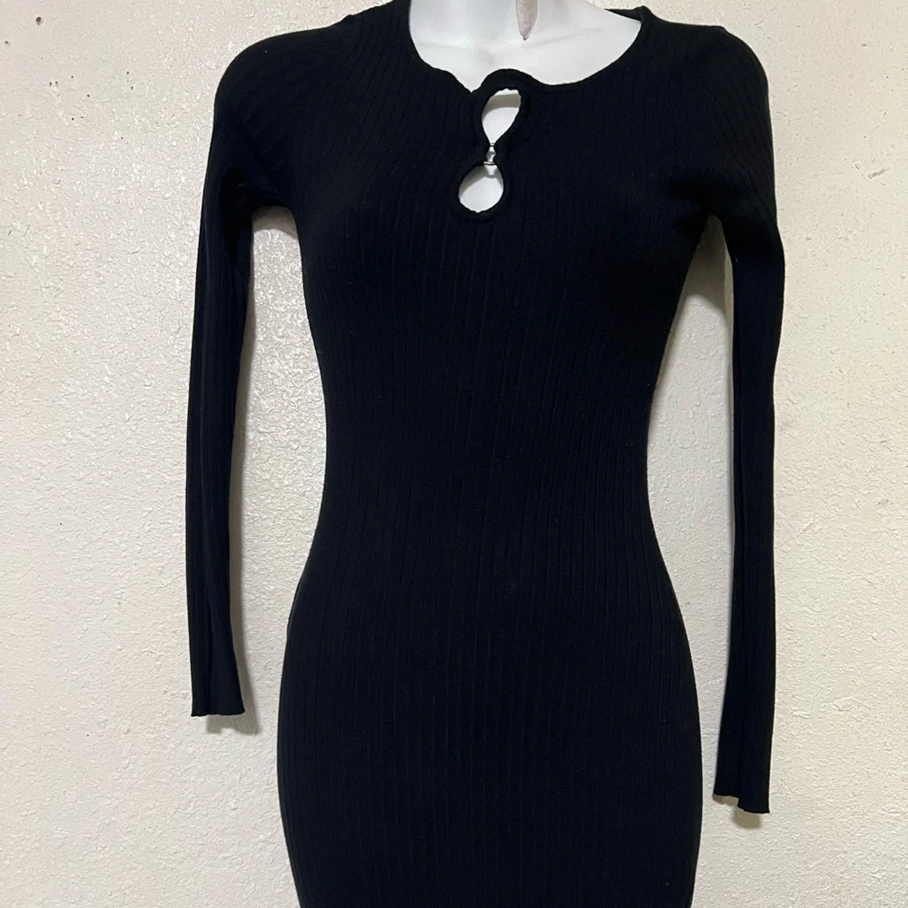 Derek Heart Black Ribbed Long Sleeve Bodycon Dress - Picture 2 of 5